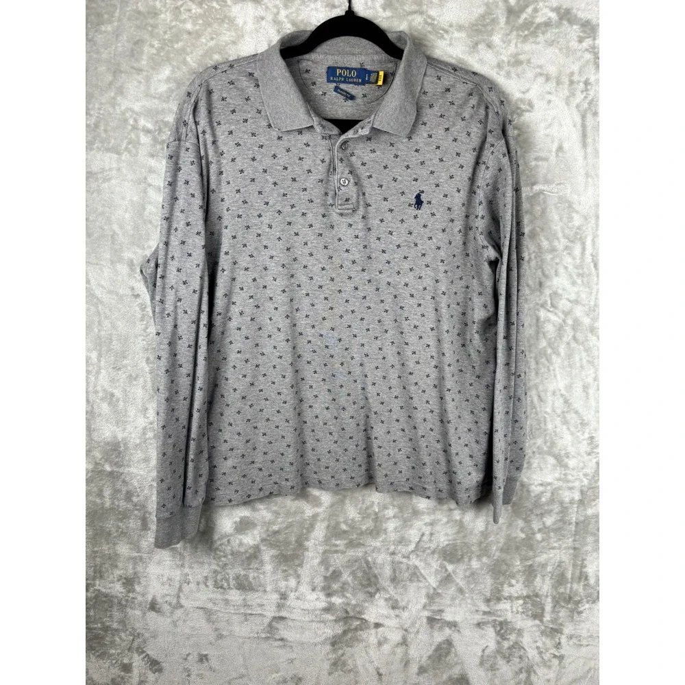 Polo Ralph Lauren Mens‎ Large Gray Long Sleeve Polo Classic Preppy Casual